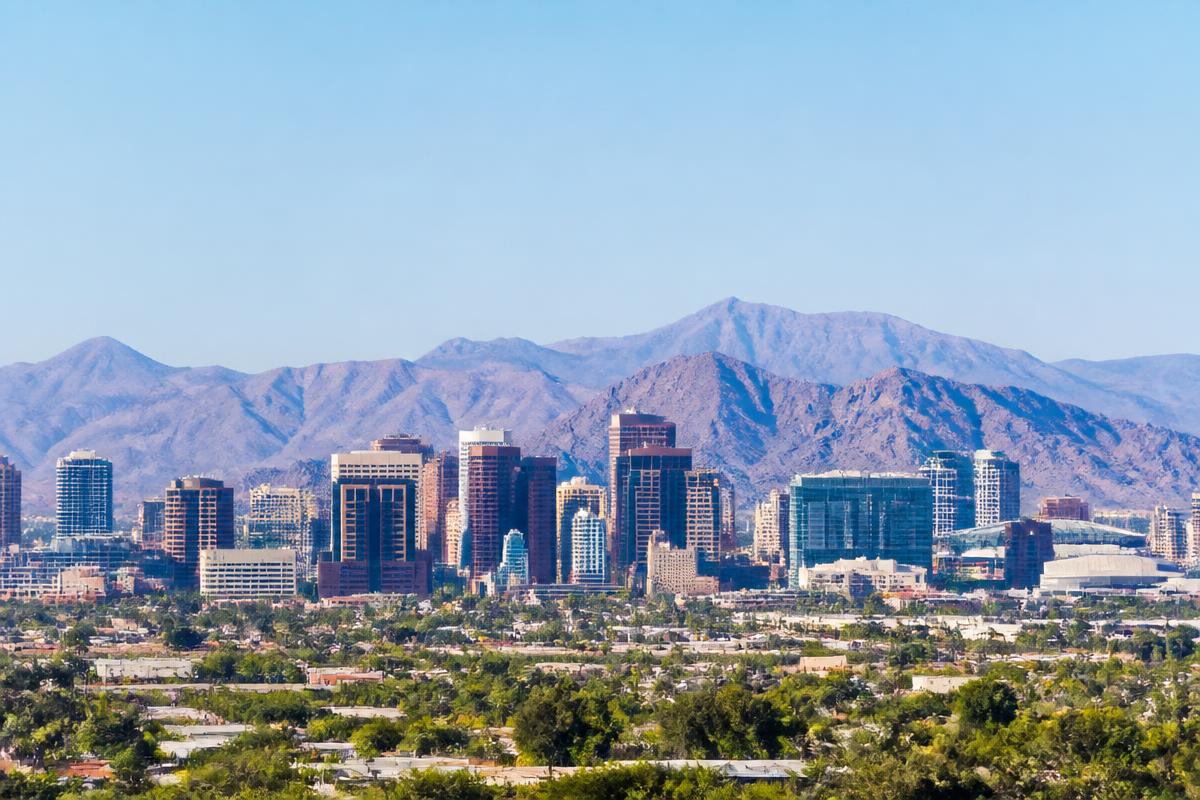 Phoenix, Arizona skyline with desert mountains